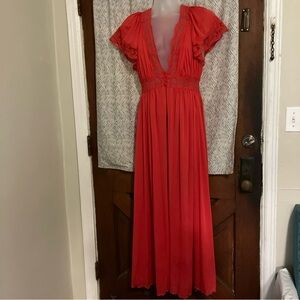 Vintage Small Miss Elaine Red Nylon Peignoir Robe Lace